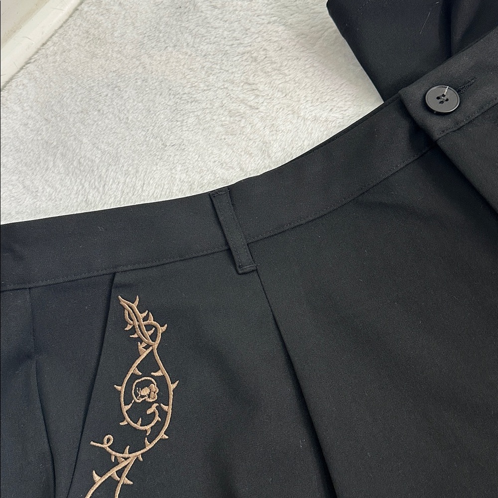 Nwt Disturbia High Rise Embroidered Tapered Tailored Trousers Dark Goth 16 Black - Picture 6 of 10